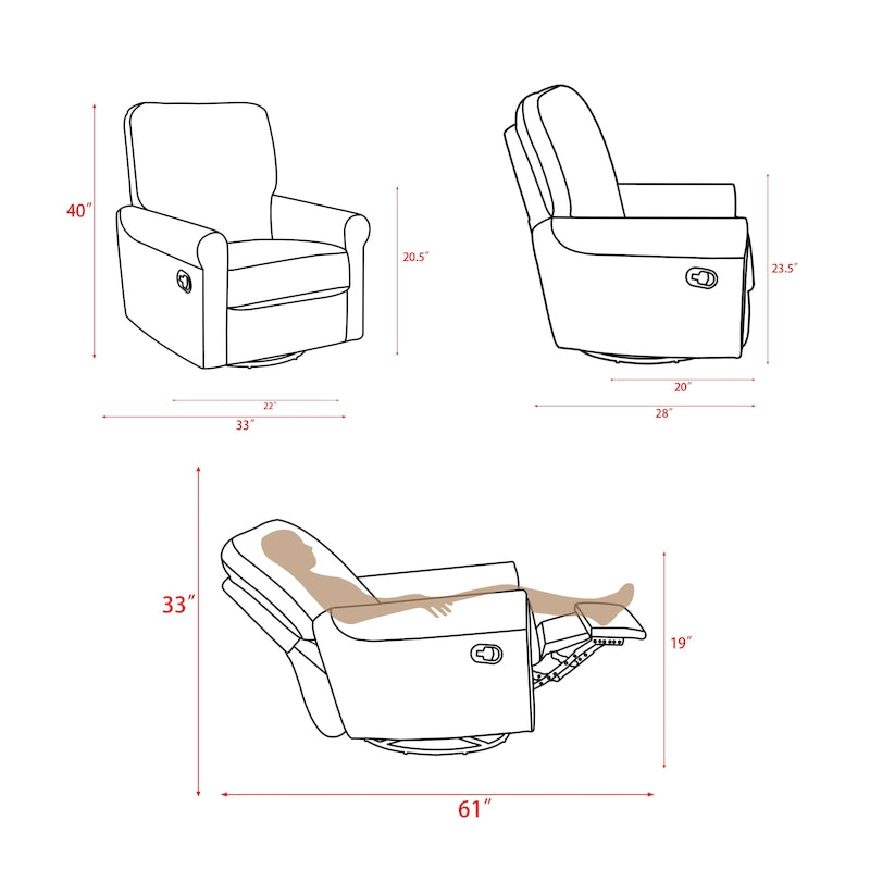 Ensemble de 2 fauteuils de relaxation inclinables manuellement pivotants à 360 degrés