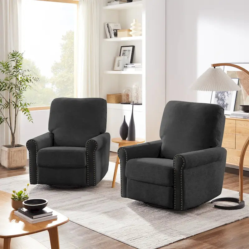 Ensemble de 2 fauteuils de relaxation inclinables manuellement pivotants à 360 degrés