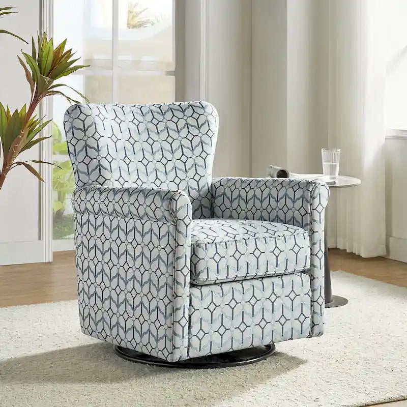 Fauteuil à bascule pivotant en tissu fleuri confortable avec accoudoirs roulés
