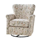 Fauteuil à bascule pivotant en tissu fleuri confortable avec accoudoirs roulés