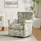 Fauteuil à bascule pivotant en tissu fleuri confortable avec accoudoirs roulés