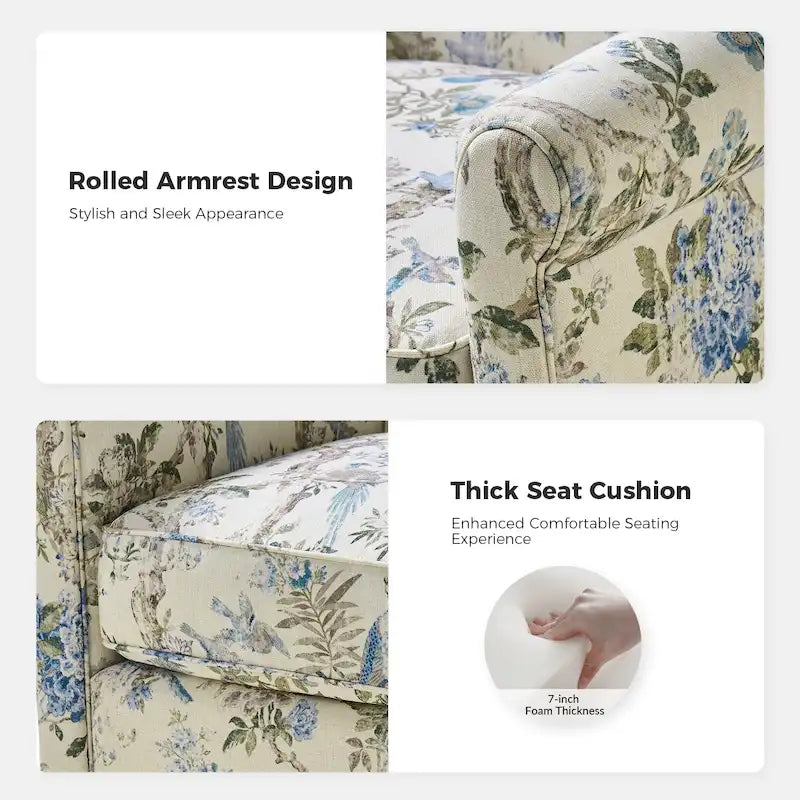 Fauteuil à bascule pivotant en tissu fleuri confortable avec accoudoirs roulés