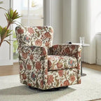 Fauteuil à bascule pivotant en tissu fleuri confortable avec accoudoirs roulés