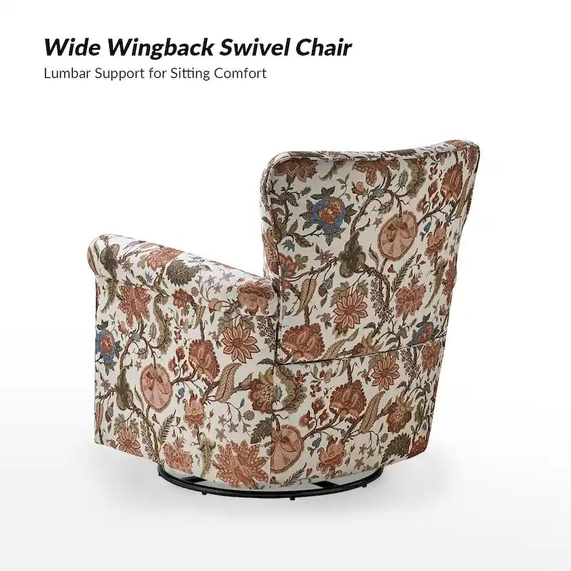 Fauteuil à bascule pivotant en tissu fleuri confortable avec accoudoirs roulés