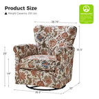 Fauteuil à bascule pivotant en tissu fleuri confortable avec accoudoirs roulés