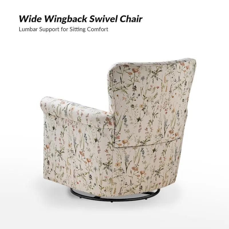 Fauteuil à bascule pivotant en tissu fleuri confortable avec accoudoirs roulés