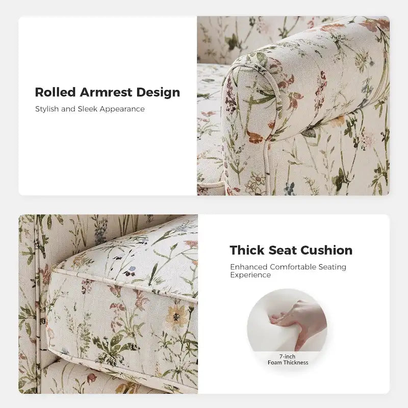 Fauteuil à bascule pivotant en tissu fleuri confortable avec accoudoirs roulés