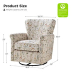 Fauteuil à bascule pivotant en tissu fleuri confortable avec accoudoirs roulés