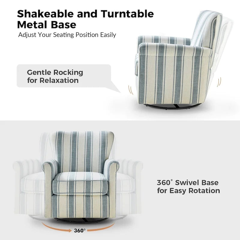 Fauteuil à bascule pivotant en tissu fleuri confortable avec accoudoirs roulés