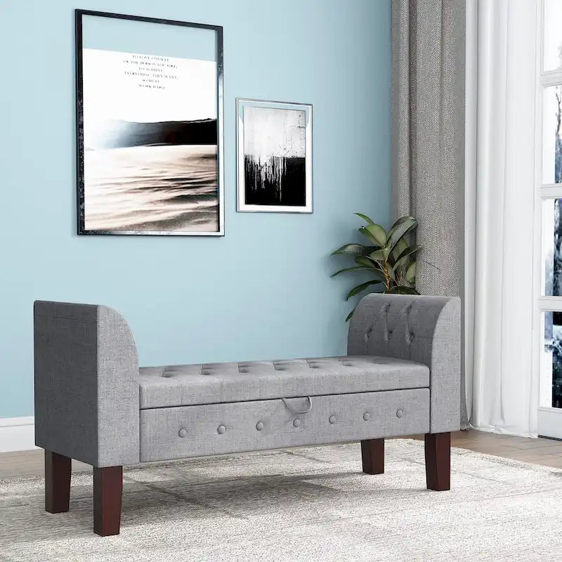 Banc de rangement, Banc de chambre avec accoudoirs, Banc d'entrée ottoman avec rangement
