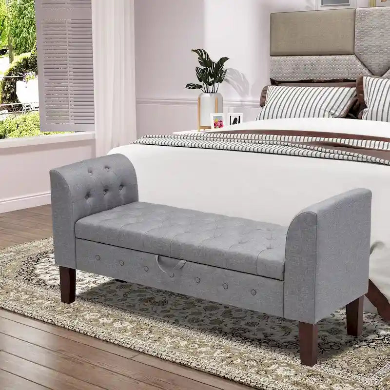 Banc de rangement, Banc de chambre avec accoudoirs, Banc d'entrée ottoman avec rangement
