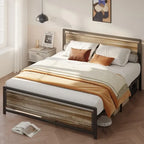 Cadre de lit complet Queen size avec tête de lit – Lit plateforme en métal robuste