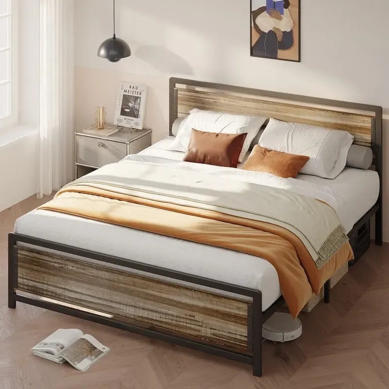 Cadre de lit complet Queen size avec tête de lit – Lit plateforme en métal robuste