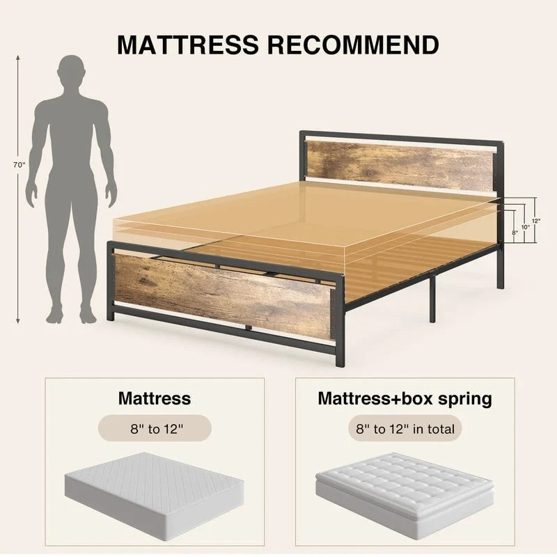 Cadre de lit complet Queen size avec tête de lit – Lit plateforme en métal robuste