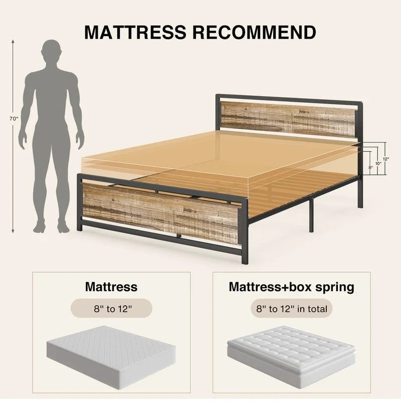 Cadre de lit complet Queen size avec tête de lit – Lit plateforme en métal robuste