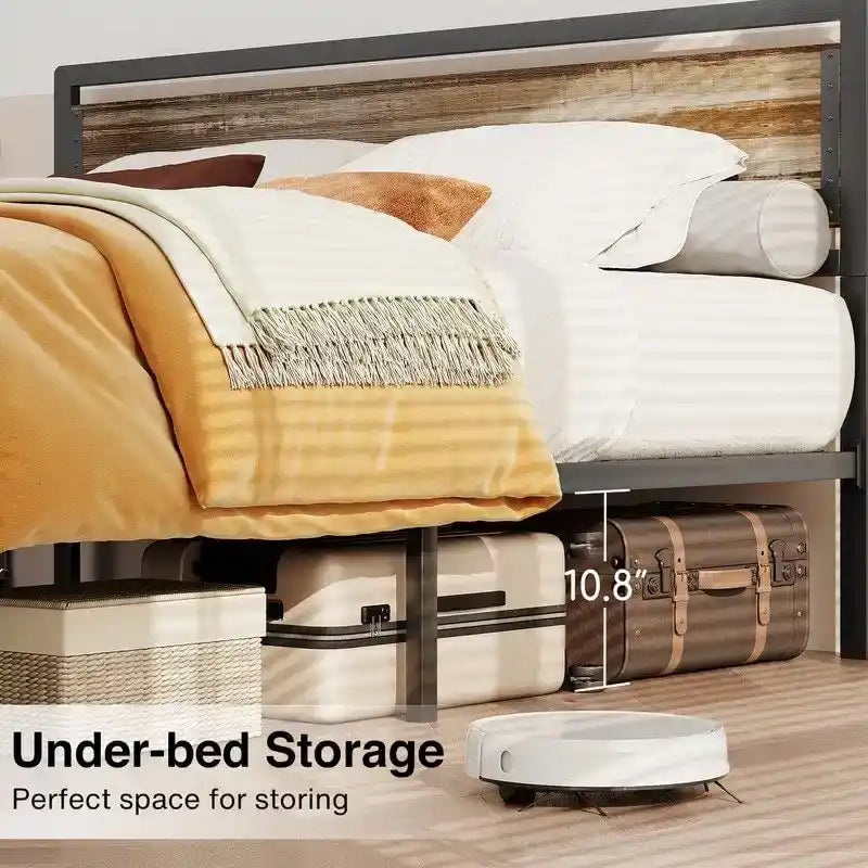 Cadre de lit complet Queen size avec tête de lit – Lit plateforme en métal robuste