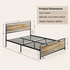 Cadre de lit complet Queen size avec tête de lit – Lit plateforme en métal robuste
