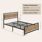 Cadre de lit complet Queen size avec tête de lit – Lit plateforme en métal robuste