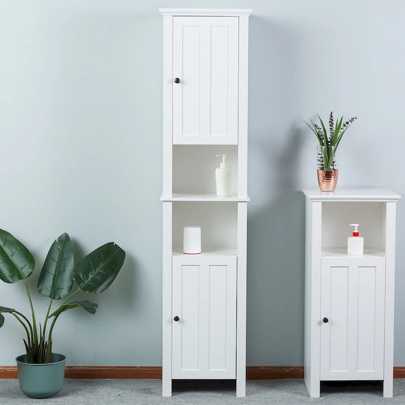 Meuble de salle de bain colonne en MDF blanc de 170 cm avec rangement à linge