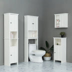 Meuble de salle de bain colonne en MDF blanc de 170 cm avec rangement à linge