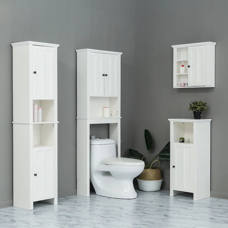 Meuble de salle de bain colonne en MDF blanc de 170 cm avec rangement à linge