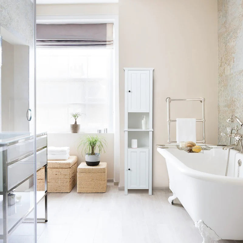 Meuble de salle de bain colonne en MDF blanc de 170 cm avec rangement à linge