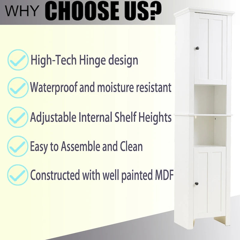 Meuble de salle de bain colonne en MDF blanc de 170 cm avec rangement à linge