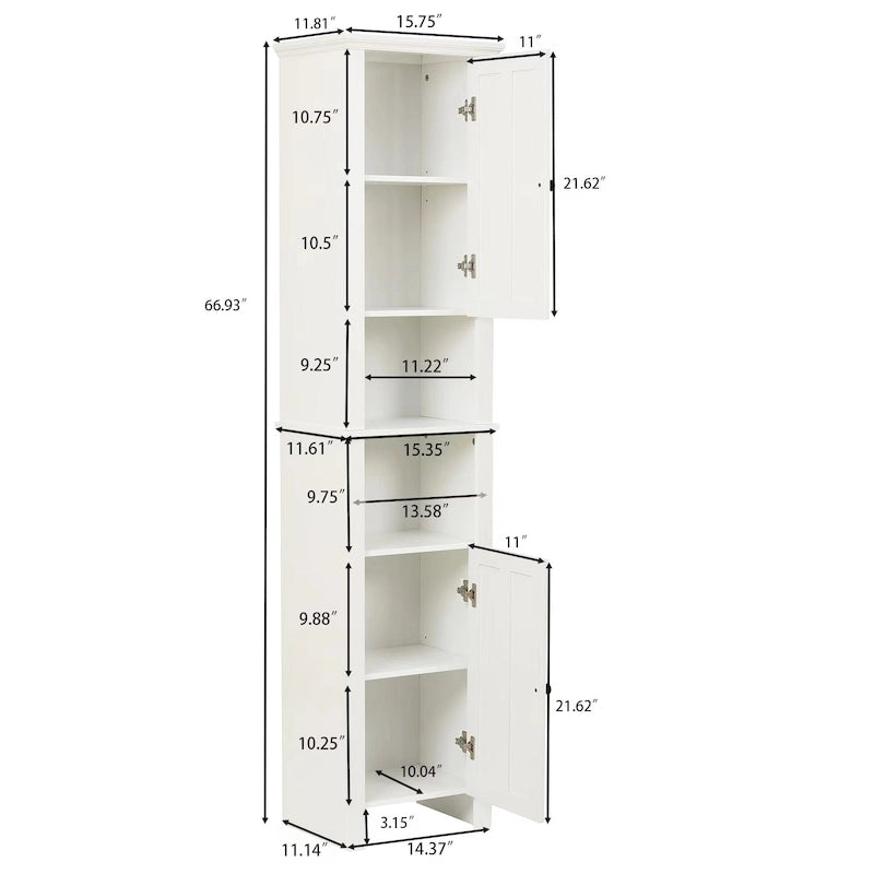 Meuble de salle de bain colonne en MDF blanc de 170 cm avec rangement à linge