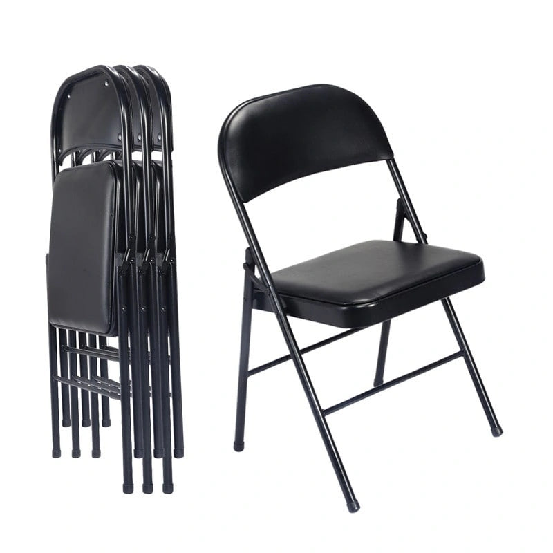 Chaises pliantes avec sièges rembourrés en cuir noir (lot de 4)