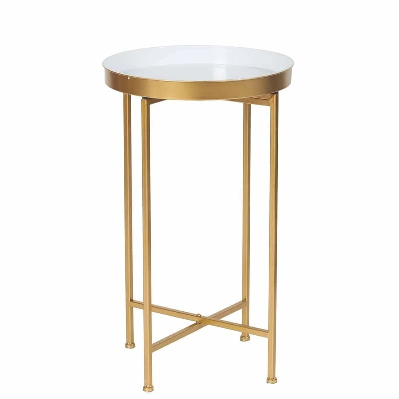 Table d'appoint ronde en métal doré - Tables basses d'appoint - 15(P)x 15(L)x 25.7(H)