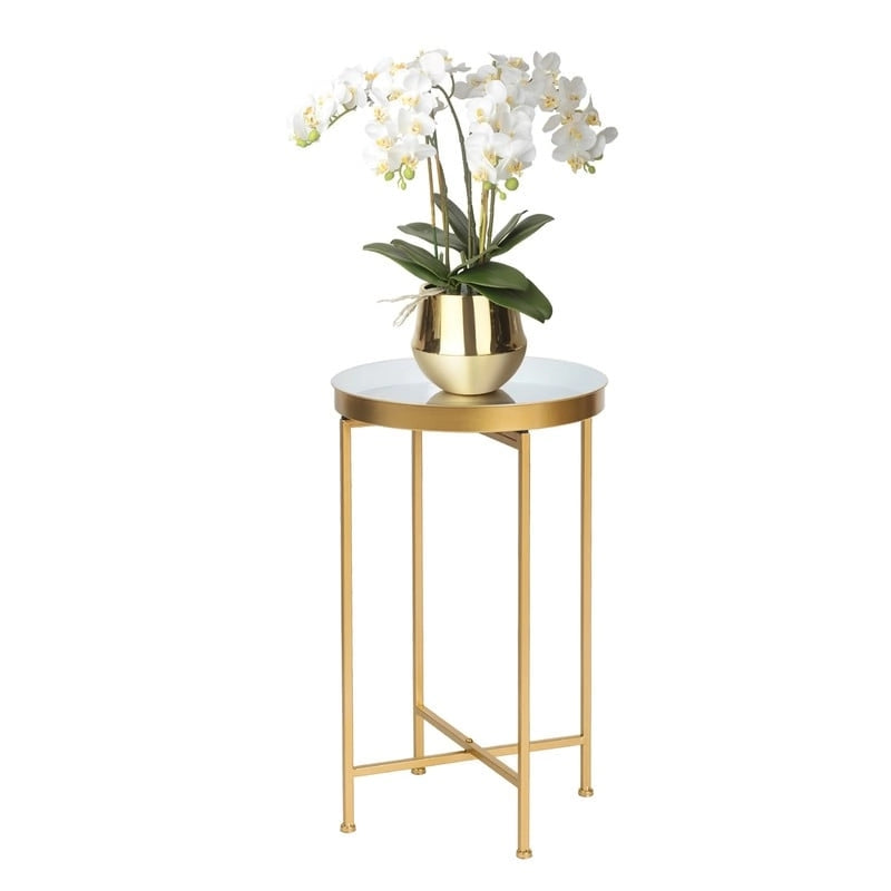 Table d'appoint ronde en métal doré - Tables basses d'appoint - 15(P)x 15(L)x 25.7(H)