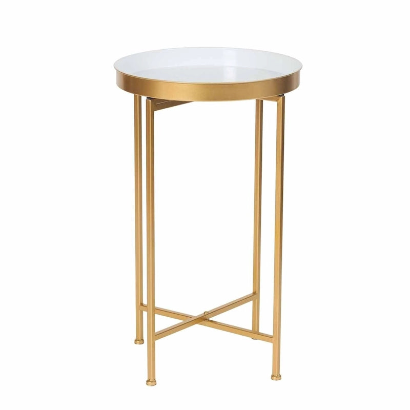 Table d'appoint ronde en métal doré - Tables basses d'appoint - 15(P)x 15(L)x 25.7(H)