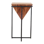Table d'appoint en bois d'acacia de 26 pouces en forme de pyramide avec base en fer croisé, marron et noir