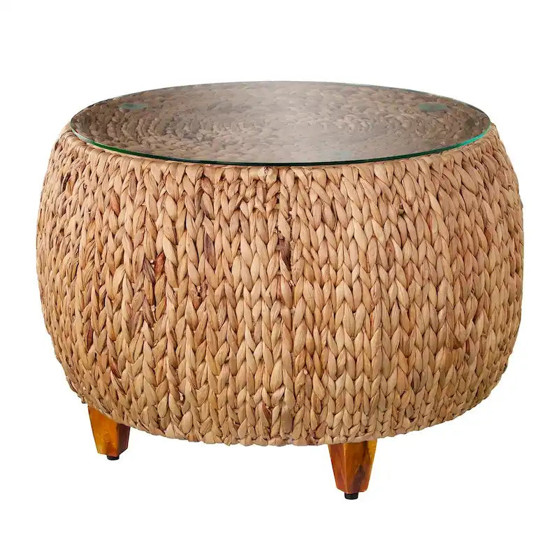 Table basse ronde en jacinthe d'eau
