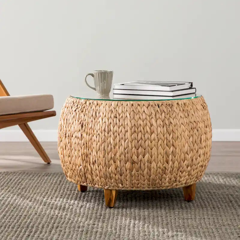 Table basse ronde en jacinthe d'eau
