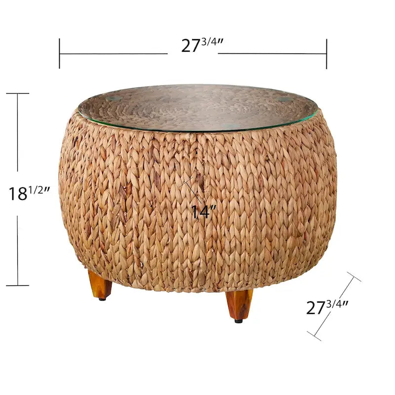 Table basse ronde en jacinthe d'eau