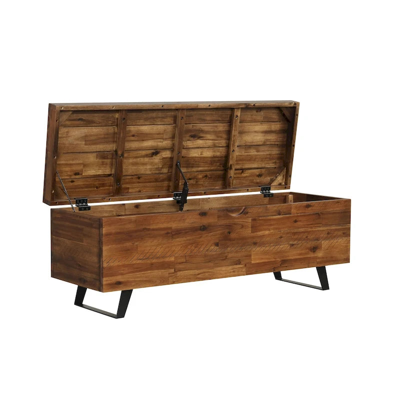 Banc de rangement en bois d'acacia de 117 cm
