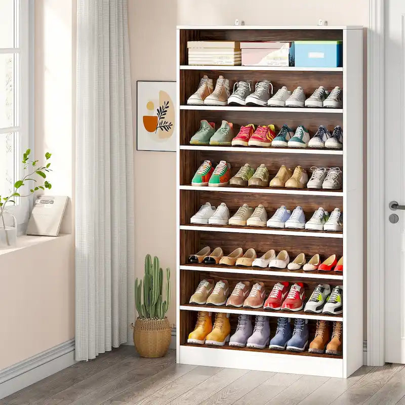 Meuble à chaussures haut à 9 niveaux avec étagère ouverte pour entrée