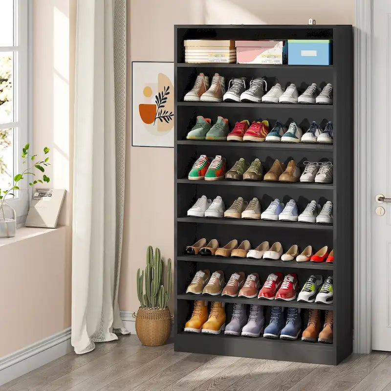 Meuble à chaussures haut à 9 niveaux avec étagère ouverte pour entrée