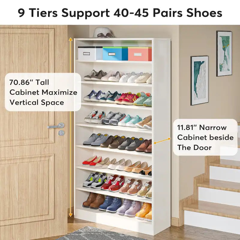Meuble à chaussures haut à 9 niveaux avec étagère ouverte pour entrée