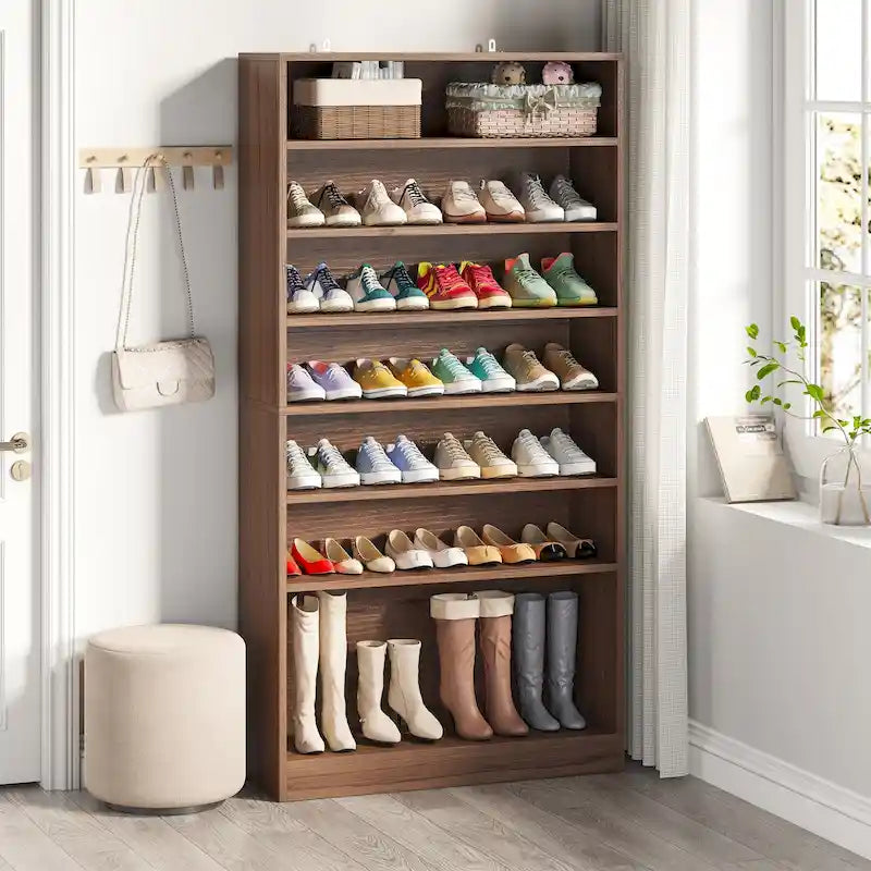Meuble à chaussures haut à 9 niveaux avec étagère ouverte pour entrée