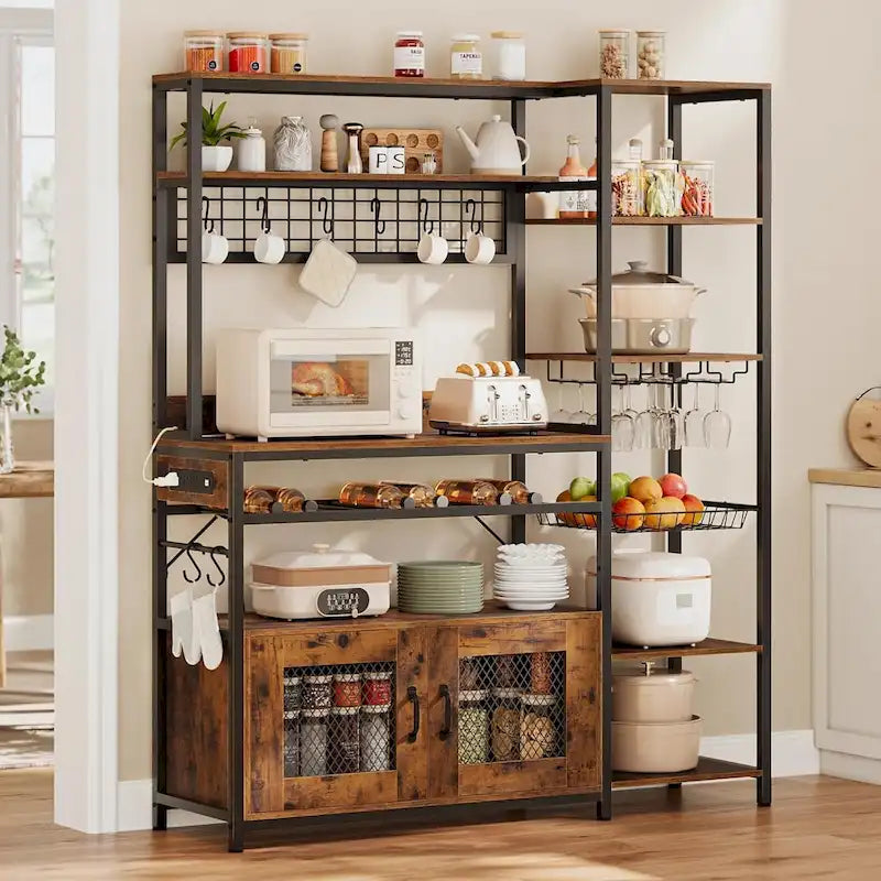 Bar à café Bakers Rack de 47,2 pouces avec prise de courant et armoire