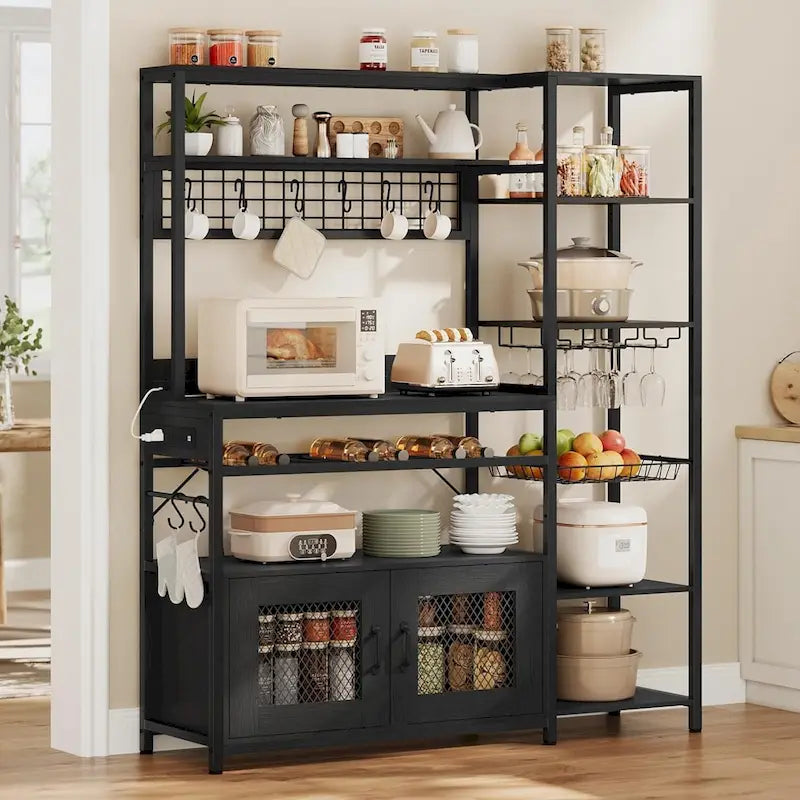 Bar à café Bakers Rack de 47,2 pouces avec prise de courant et armoire
