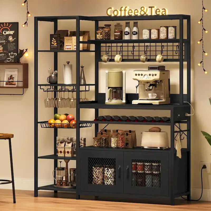 Bar à café Bakers Rack de 47,2 pouces avec prise de courant et armoire