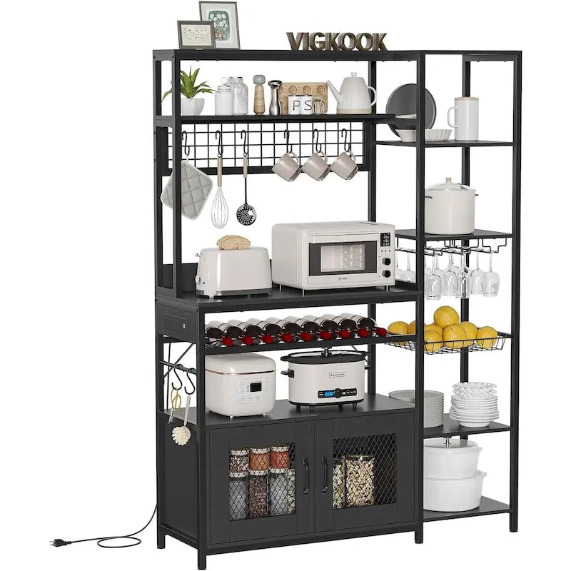 Bar à café Bakers Rack de 47,2 pouces avec prise de courant et armoire