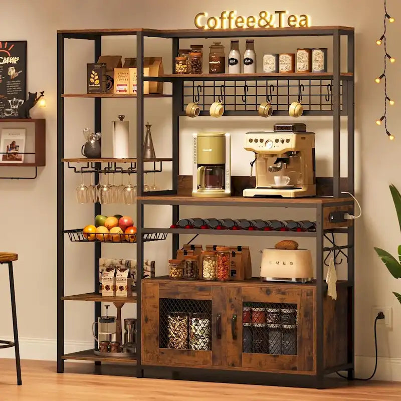 Bar à café Bakers Rack de 47,2 pouces avec prise de courant et armoire