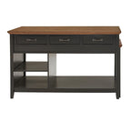 Îlot de cuisine extensible, finition antique bicolore, avec 3 tiroirs