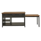 Îlot de cuisine extensible, finition antique bicolore, avec 3 tiroirs