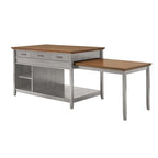 Îlot de cuisine extensible, finition antique bicolore, avec 3 tiroirs