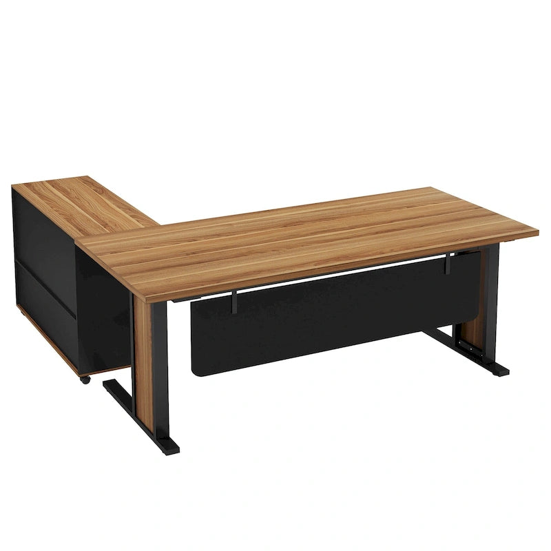 Ensemble de bureau d'angle exécutif et de meuble de classement mobile 63 pouces pour bureau à domicile